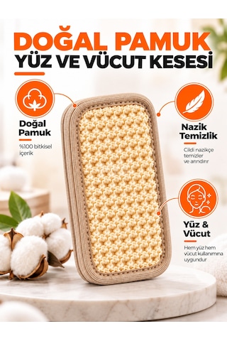 Hanex Doğal Pamuk Yüz ve Vücut Kesesi Yumuşak Dokulu Banyo ve Temizlik Kesesi 18 CM