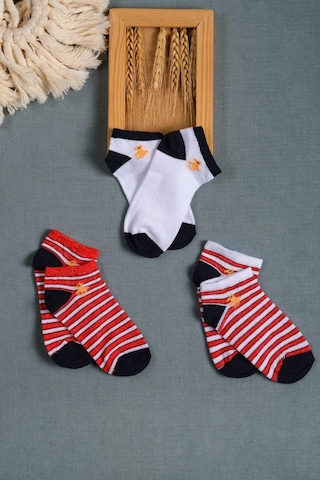 Cocole Socks Erkek Bebek Patik Çorabı 3 Lü Set Pamuklu Çizgili & Sade Desenli Çok Renkli