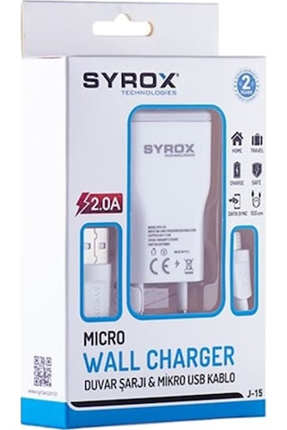 Syrox Samsung Uyumlu Şarj Aleti Ayrı Kablolu 2.0 Amper J15 Syrox Samsung Uyumlu Şarj Aleti Ayrı Kablolu 2.0 Amper J15