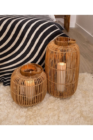 Koza Home Meander El Yapımı Dekoratif Rattan Mumluk 28x30x38 8940 Standart