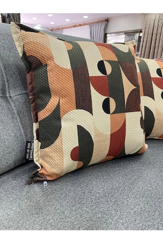 Nıvemeshome Geometrik Yeşil- Kahve Desenli 45x45 Dolgulu Kırlent Kılıfı Yeşil-kahve