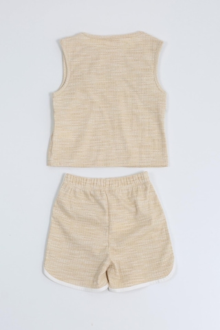 Kız Çocuk Pencere Detaylı Likralı Bluz Şort Takım 2yaş - 7yaş Bej