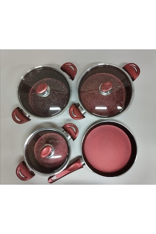 Granit Tencere 4'lü Set Bordo Renk 4 Mm Kalınlık Bordo