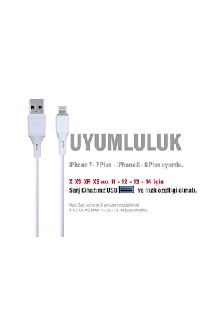 Apple iPhone Uyumlu X Xs Xr Xs Max Şarj Kablosu 3.4a Hızlı Şarj Usb - Ligtning