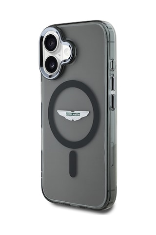 Apple Uyumlu iPhone 16 Kılıf Aston Martin Lisanslı Magsafe Şarj Özellikli Iml Baskı Logolu Buzlu Kapak Siyah