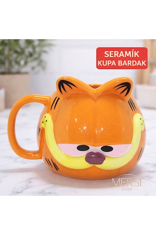 Garfield 3d Karakter Tasarımlı Porselen Kupa Bardak Dekoratif Kedi Kupa Turuncu