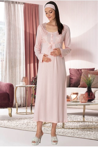 Mecit 5354 Pudra Sabahlıklı Lohusa Gecelik Takım