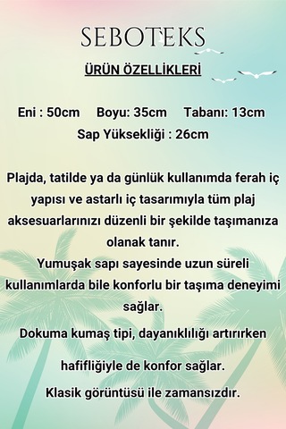 Seboteks Fermuarlı İçi Astarlı Cepli Şeritli Plaj Çantası Sbc3219 Çok Renkli