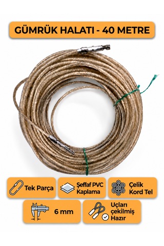 Tır Dorse Kamyon Konteyner Gümrük Halatı Galvanizli Çelik Tel 40 Metre 6mm