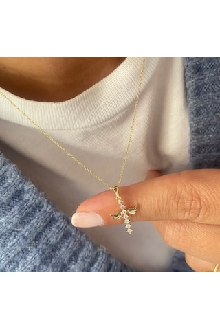 Simurg Jewellery 14k Altın Melek Kanatlı Taşlı Kolye