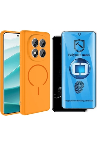 Vendas Xiaomi Redmi Note 14 Pro 4g Kılıf M-safe Şarj Özellikli Zore Meta Kapak + Polymer Nano Ekran Koruyucu Turuncu