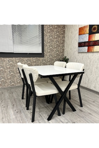 Elma Mutfak Yemek Masası Takımı- 4 Kişilik Mutfak Masa Sandalye Takımı- Mutfak Masası Takımı Siyah