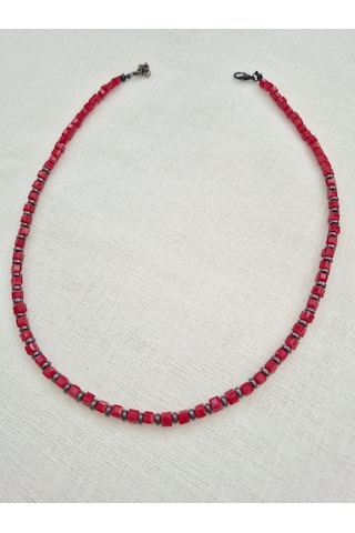 Bordo Küp Hematit Boncuklu Bayan Kolye