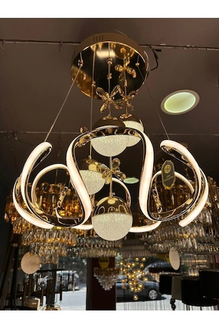 3 Renk Sarı Beyaz Ve Gün Işığı Gold Luxury Ledli Oturma Odası Avize Çok Renkli