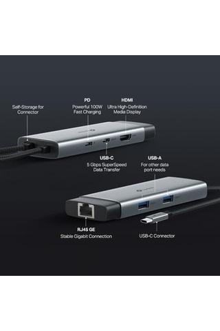 Uh6120c, 1 Hdmı, 1 100w Hızlı Şarj Portu, 1 Usb-c, 2 Usb-a 3.0 Port Ve Type C Den Gigabit Ethernet Dönüştürücü