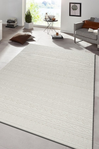 Modern Geometrik Tasarımlı Jüt Dokuma Loop Sisal Krem Renk Halı Krem