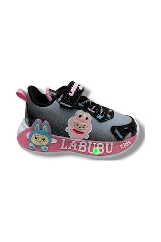 Cakgo Labubu 624-26 Simli Parlak Deri Işıklı Anatomik Kız Çocuk Sneaker Siyah Pembe 22-25 Siyah