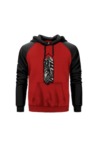 Bozkurt Gizemli Bakış Kırmızı Renk Reglan Kol Sweatshirt Kapşonlu