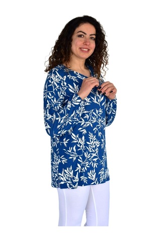 Kadın Yaprak Desen Baskılı Viscon Bluz Bgl-st04288 İndigo