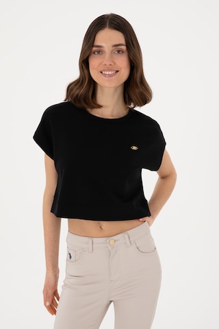 U.S. Polo Assn. Kadın Siyah Crop Bisiklet Yaka Tişört 50305682-VR046