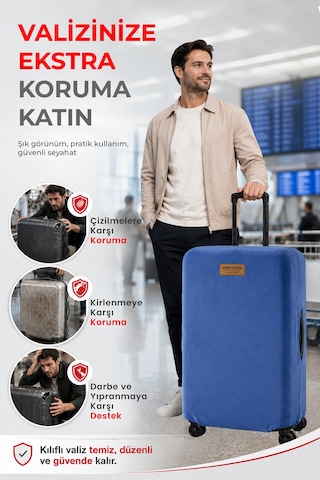 Viscofoam Valiz Bavul Koruma Kılıfı Kadife Kılıf Orta boy - Lacivert Ergo Travel