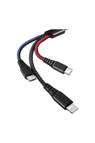 Mcdodo CA-6220 3in1 Lightning+Micro USB+Type-C Çoklu Şarj Kablosu 2.4A 1.2 M Siyah