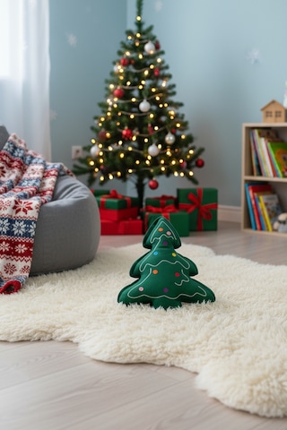 Yılbaşı Çam Ağacı Peluş Yastık Ev Ve Ofis Dekoratif Hediyelik Aksesuar Yeşil