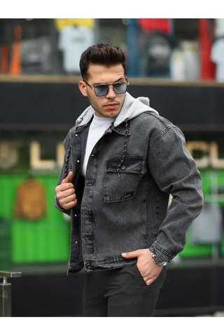 Erkek Kar Yıkama Kapüşonlu Çıkarılabilir Kapüşonlu Oversize K... Antrasit - Siyah