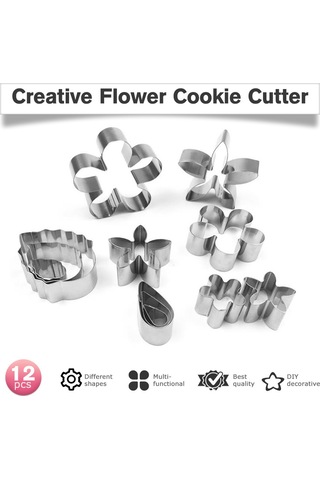 Qingmipy 12 Parça Paslanmaz Çelik Kurabiye Kalıbı Seti - Çiçek, Yaprak Şekilli - Çocuklar İçin Eğlenceli Pişirme Aletleri Çok Renkli