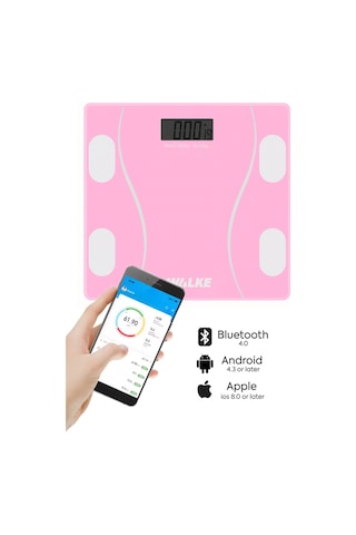 Walke Premium Seri Dijital Baskül Yağ Su Kas Vücut Kitle Endeksi Kilo Ölçer Tartı 30 30 Cm Pembe