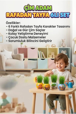 Çim Adam Tayfa Rafadan Tayfa Karakterli 6'lı Çim Adam Sula Uzat Kes Eğitici Oyun Seti