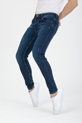 Onezero Erkek Mavi Destroy Skinnyfit Likralı Jean Kot Pantolon Mavi