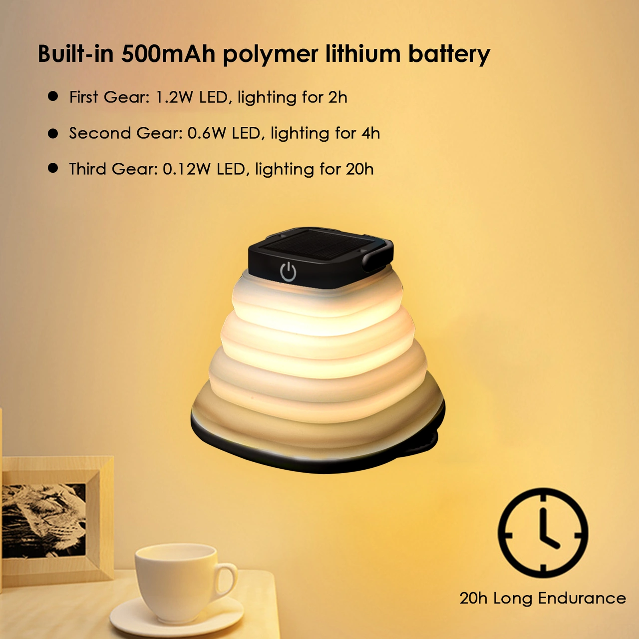 Xindoker Siyah Güneş Enerjili Katlanabilir Kamp Lambası - 3 Aydınlatma Seviyesi, Ip65 Su Geçirmez, Usb Ve Güneş Şarjlı, Taşınabilir Eldivenli Tasarım