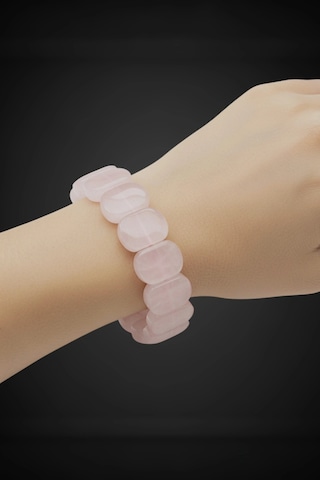 Geniş Taşlı Doğal Pembe Kuvars Bileklik 341-2 Açık Pembe