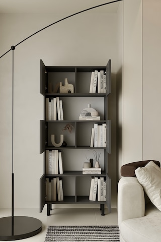 Hitit Kitaplık 175 Cm - Vitrin - Gümüşlük 100% Mdf Metal Ayak Gri