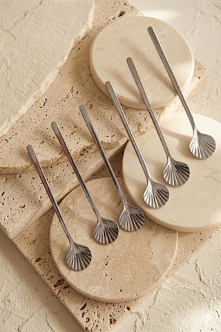 6'lı İstiridye Paslanmaz Çelik Çay Kaşığı - Stainless Steel Gümüş
