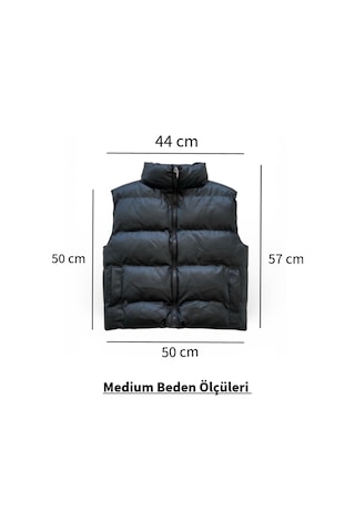 Feg Store Haki Yeşil Dik Yaka Deri Görünümlü Şişme Mont Yelek