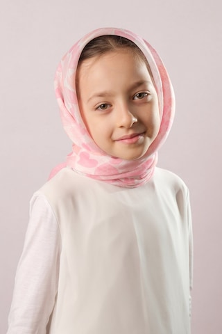 Hürrem Bone Pudra Dijital Baskılı Çocuk Tesettür Eşarp Pamuk Polyester Kalp Desenli 6003 06 Pudra