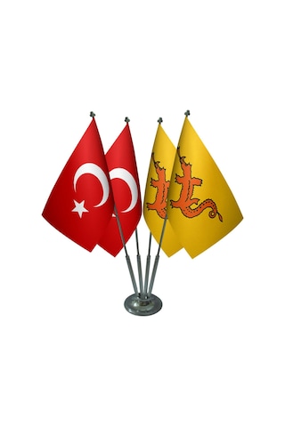 Masa Üstü Büyük Hun İmparatorluğu Bayrağı Türk Bayrağı Dörtlü Kro