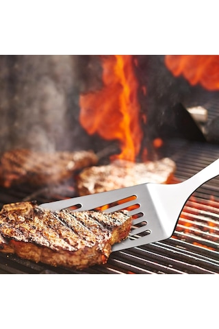 10 İnç Metal Spatula Seti Sus304 Paslanmaz Çelik Kızartma Spatulası Çentikli Hamburger Çevirici Düz Izgara Spatulası Pişirme İçin