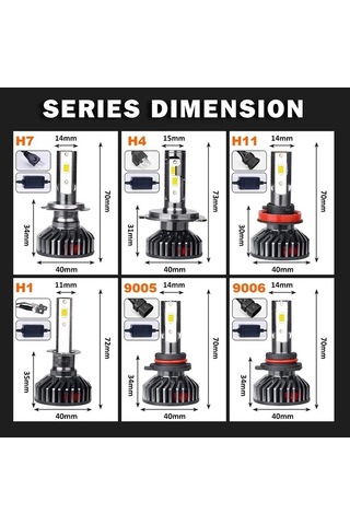 Flybuy H7 H11 H4 Led Far Lambaları Canbus, H1 Hb3 9005 H8 Hb4 9006 H9 H9 9012 Turbo 6000k H9 12 12