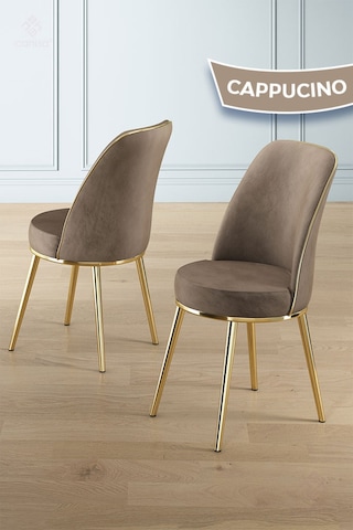 Canisa Lai Serisi 90x168 Lak Panel Antrasit Ironi Gold Ayak Masa Takımı 6 Cappucino Sandalye Masa Antrasit İroni Sandalye Cappucino Ayak Gold