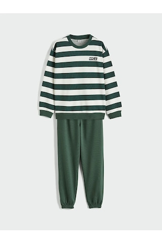 Lc Waikiki Yeşil Bisiklet Yaka Çizgili Erkek Çocuk Sweatshirt Ve Eşofman Altı YESIL