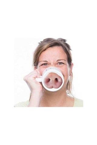 Createtech Kahve Fincanı Yaratıcı Tasarım Nosepiggymug 300ml Go-979981 Beyaz Beyaz