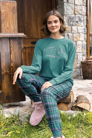 Aydoğan Kadın Pijama Takımı Uzun Kollu Pamuklu Mevsimlik Yeşil