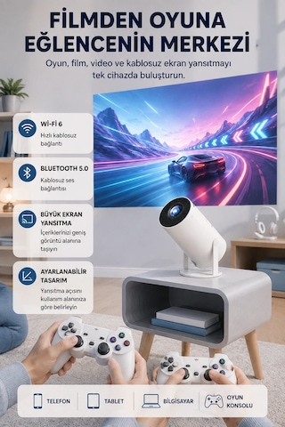 Taşınabilir Projeksiyon Cihazı 4k Destekli Wi-fi Kablosuz Ekran Yansıtma 17913442
