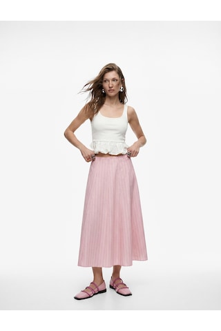Koton Pamuklu Poplin Kumaş Çan Kesim Çizgili Midi Etek Pınk Strıpe 6sak70287ew Pembe Çizgili
