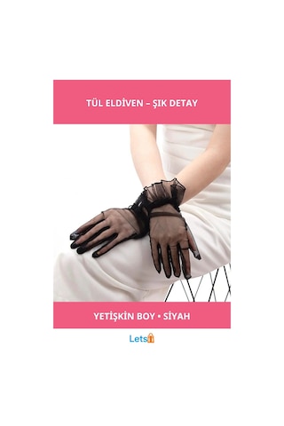 Letsii Likralı Güpürlü Siyah Tül Eldiven Çok Renkli