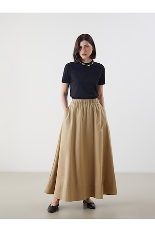 Lcw Modest Haki Beli Lastikli Poplin Kloş Etek