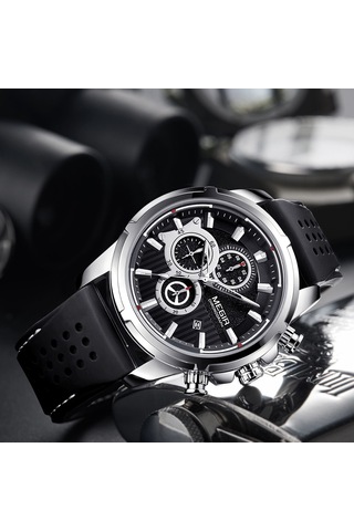 Yunboo Megir 2101 Erkek Kol Saati - Kuvars Hareketli, 3atm Su Geçirmez, Büyük Ekran, Takvim, Kronometre, Silikon Kordon, Siyah Kadran Ve Kasa Çok Renkli